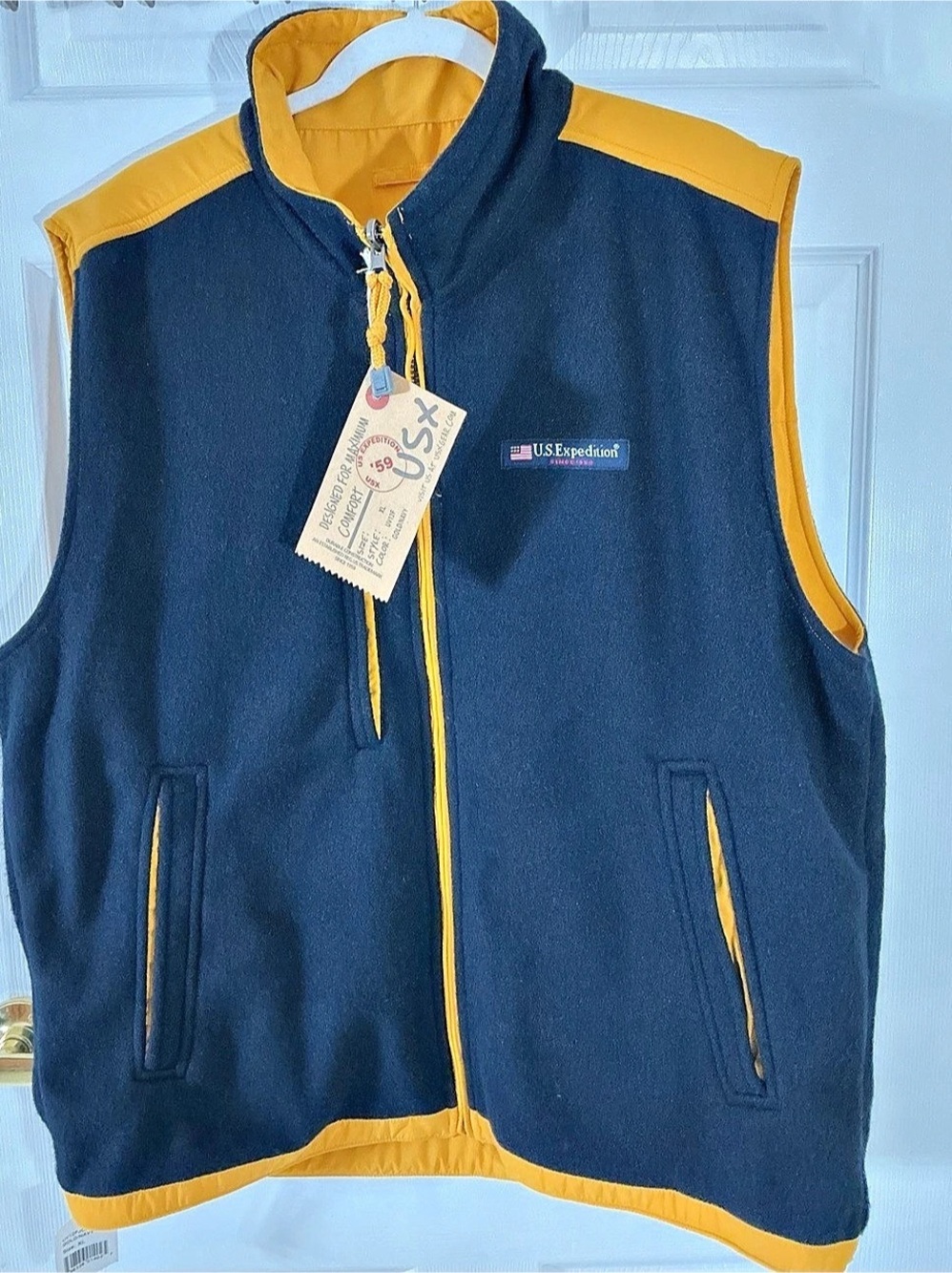 U.S. Expedition USX Reversible Fleece Nylon Vest Gold Navy XL NWT